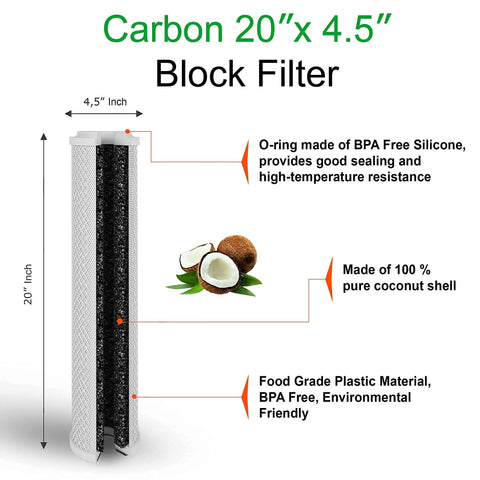 Heavy-Duty Coconut Shell Carbon Block Water Filter Cartridge 5 Micron 4.5 By 20 Inch Replacement For Whole House Systems