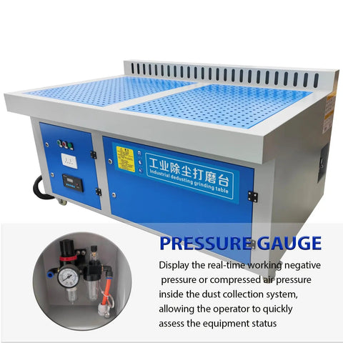 Heavy Duty Metalworking Downdraft Table Dust Collector With Multi Side Suction Panels For Shop Debris That Knocks Out Fine Dust Easy And Runs Super Smooth with pressure gauge