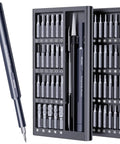 50-In-1 Magnetic Screwdriver Set With 47 Bits And Tiny Precision Tools, featuring black case and metal bits displayed.