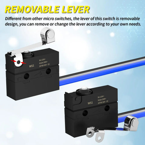 Waterproof IP67 Roller Lever Microswitch With SPDT 3 Pin Pre Wired 5A 250VAC Workhorse Limit Switch Pair Removable Lever