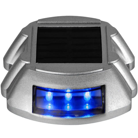 Close-up of 24 Pack Solar Driveway Lights With Switch Button, Bright Blue LEDs, Waterproof Wireless Dock Pathway Deck Garden Lights