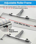 Pro Grade 18 Inch Microfiber Paint Roller Kit With Adjustable Extension Pole And Rolling Tray For Fast Interior Exterior Wall And Ceiling Jobs Medium Nap Polyester 6 Pack showing adjustable roller frame for 12 to 20 inch covers.