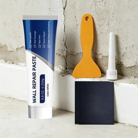 Wall Repair Paste For Holes And Cracks Quick Dry Patch 260g Multi Application Strong Adhesion shown with tools on concrete surface