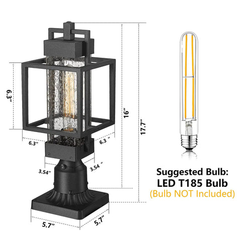 Dusk To Dawn Outdoor Post Lights Two Pack No Fuss Black Sand Finish With Bubble Glass Auto On Off Sensor Energy Saving 6.3x6.3x17.7 In