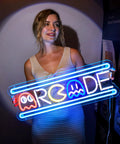Person holding Large Arcade Neon Sign 25 Inches Upgraded Retro Ghost Arcade LED Light Handmade Aesthetic Night Lamp For Game Room And Man Cave
