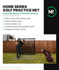 Person using Home Series Golf Training Net 7x7 With Auto Ball Return Portable Indoor Outdoor Practice Net