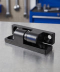 Heavy Duty Cabinet Hinges Barrel Style Detachable Zinc Alloy With Integrated Lock black finish on workshop table