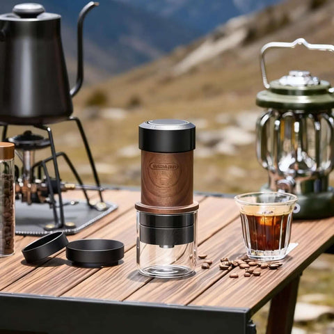 Manual Espresso Maker For On The Go Portable Coffee Machine With 2 In 1 Bottomless Portafilter No Electricity in outdoor setting