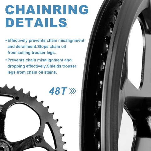Close-up of 48T Mountain Bike Crankset With 170mm Arm 130BCD Square Taper Cranks For Single Speed And E Bikes chainring details