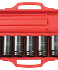 3/4 Inch Drive Deep 6-Point Impact Socket Set With Case, 8-Piece (27-38 Mm) for Heavy-Duty Wrenching displayed in red case