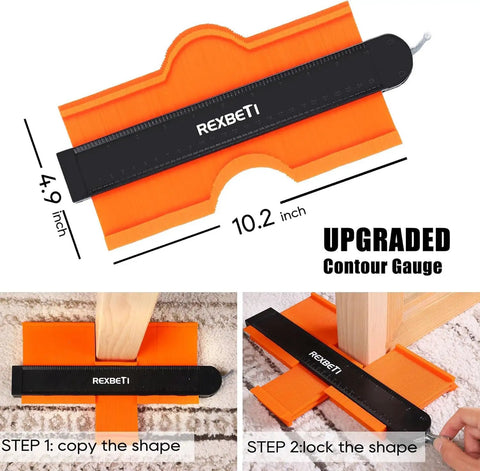 Pro Grade Fiberglass Mallet With Non Slip Rubber Grip For LVP Vinyl Flooring Installation Kit, 40 mm Double Face Rubber Head Delivers Softer Strikes And Vibration Dampening, Durable Handle Won't Bend Or Head Come Off. orange contour gauge tool, 10.2 inch x 4.9 inch, for copying shapes