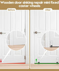 Before and after installation of 4 Pack Bedroom Door Sinking Repair Caster Wheels 0.9 Inch Multifunctional Low Profile Casters.