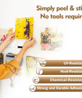 Hands placing a photo with Heavy Duty Reclosable Fastener 1x2 Inch Black Dual Lock SJ3550, UV and heat resistant features displayed