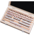 47 Piece High Precision Gauge Block Set 1 To 100mm Range in wooden case displaying hardened steel measuring blocks.
