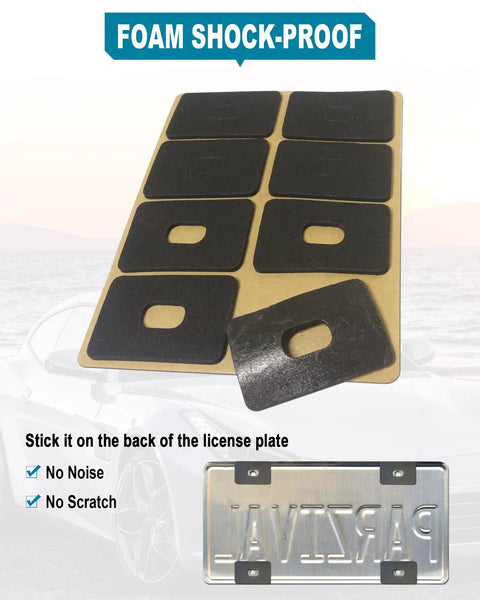 Foam pads for Stainless Steel License Plate Screws Kit with M6x20mm Hardware, reducing noise and scratches.