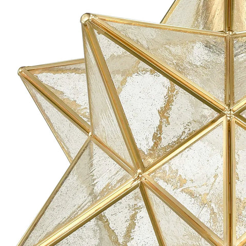 Close-up of Moravian Star Light Fixture Modern Brass Seeded Glass Pendant Light for Boho Moroccan Style Rooms 15 Inch Shade Diameter