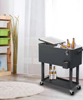 80 Quart Rolling Ice Chest Cooler Cart For Patio And Poolside Parties Portable Bar Beverage Cooler With Drain Plug Easy Clean Stand Up Cart For Backyard BBQ And Outdoor Entertaining Gray