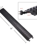 Small Floor Cord Cover And Cable Protector Drop Over Ramp One Channel PVC Black 38 Inch Long 5 Inch Wide Three Quarter Inch Tall Extendable With T Connector