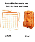 Beefy Heavy Duty Cargo Net for Hauling and Securing Gear, Tear Resistant Nylon, 3x3M Grid, folded and unfolded view