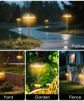 4 Pack Dusk To Dawn Outdoor Pathway Lights With Dimmable LED Landscape Lighting illuminating a garden, yard, and fence at night
