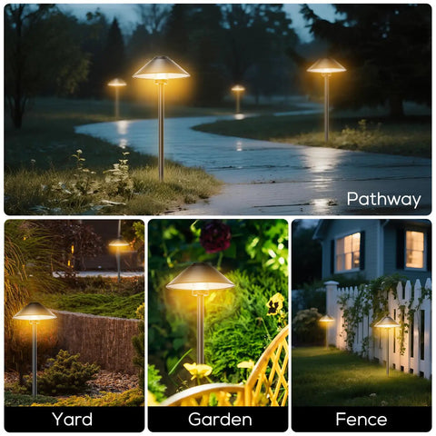 4 Pack Dusk To Dawn Outdoor Pathway Lights With Dimmable LED Landscape Lighting illuminating a garden, yard, and fence at night