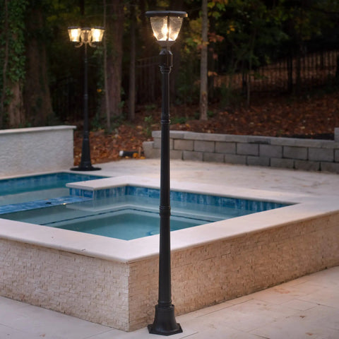 Inversee Outdoor Solar Post Light With 3 Mount Options Post Mount Pier Base Mount And Wall Lantern Mount by a pool.