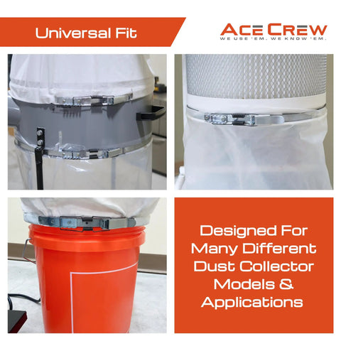 Heavy Duty Dust Collector Band Clamp Universal Adjustable Hose Strap Fits 11 Half To 24 Half Inch on various dust collector setups.