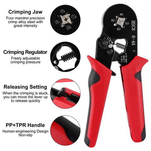 Pro 2120 PCS Ferrule Crimping Tool Kit With Self Adjustable Ratchet Pliers And Wire Terminals For AWG 23 To 7 Insulated Connectors, red handle