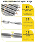 Weldable bullet-shaped hinge made of carbon steel, removable design, 360-degree rotation; six piece weld on barrel hinge set for carbon steel projects heavy duty bullet hinges for swing doors trailer ramps metal gates and BBQ smokers durable weldable hinges.