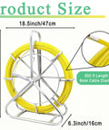 6mm By 500ft Fiberglass Duct Rodder For Conduit Installations with Steel Reel Stand and Cage Wheel shown with size dimensions