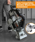 Person holding 2-In-1 Band Saw With Table Saw Base, 10 Amp Portable Metal And Wood Cutter, Deep 5 Inch Cut, Lightweight Aluminum Body