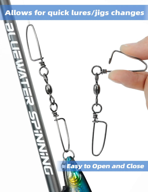 Heavy Duty Double Snap Swivels 200Lb Stainless Steel Coastlock Fishing Connectors with easy open-close mechanism in use