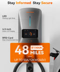 Level 2 50 Amp EV Charger EVSE With J1772 Connector Hardwired 25 Ft Cable Indoor Outdoor Use CSA Certified WiFi Enabled RFID Card