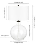 24 Inch Tall Table Lamp With Fabric Shade In Clear Glass Blackened Bronze White Finish For Nightstands And Side Tables Ambient Lighting A Fresh Modern Home Decor Vibe, showing measurements and shape.