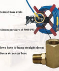 Brass Ninety Degree Swivel Joint For Air Hose Reels, Quarter Inch FPT To Quarter Inch MPT, Keeps Hose From Kinking, Reduces Stress, No Fuss Install, Handles Up To Five Thousand PSI installed on air hose reel