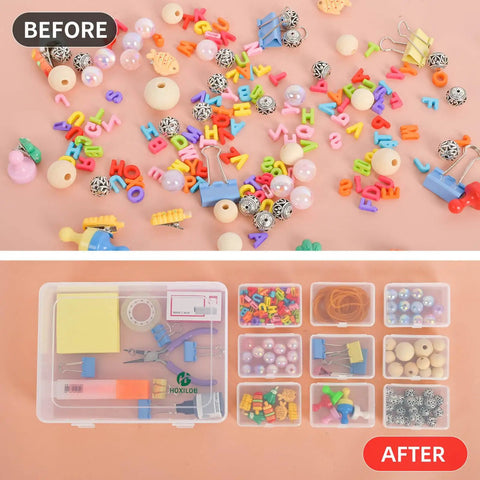 15 Piece Clear Bead Organizer Kit With Labeled Compartments, 8.8 x 6.7 in plastic case for beads and small parts