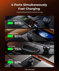 Rolling With A Heavy Duty 120W Car Charger That Keeps All Your Gadgets Juiced With Blazing Fast Power Through Four Usb Ports.