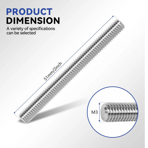 12 Pieces 304 Stainless Steel M3 Fully Threaded Rods 51mm Long With Right Hand Threads Includes 24 Hex Nuts Durable Rustproof Fasteners For DIY Projects And Mechanical Builds
