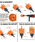 All In One Hole Saw Kit For Wood Metal And Plastic, Built Tough Bi Metal Cutter Set, 10 Piece assembly guide with drill bits