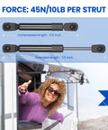 Hella Durable 7.5 Inch Gas Struts 10 Lbs Lift Support With 10Mm Ball Stud Ends For RV Cabinets Safes Toolboxes Super Smooth Operation Two Piece Replacement Kit with woman in RV window.