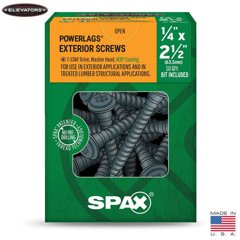 Badass Quarter Inch By Two Point Five Structural Lag Screws Grade 5 Heavy Duty Fasteners With Integrated Washer Head in a 50 piece pack.