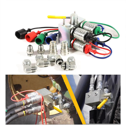 Manual Hydraulic Multiplier With SCV Splitter Diverter Valve Couplers And AG Fittings For 20 GPM Flow At 3000 PSI Max