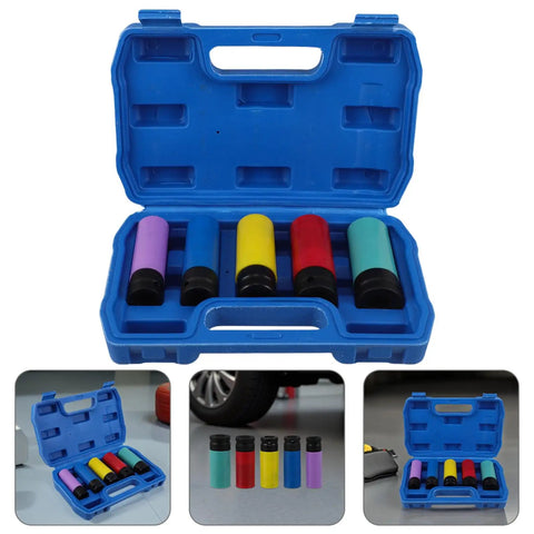 Pro HEMOTON Thin Wall Lug Nut Socket Set w Protective Sleeve For Deep Recessed Wheels And Tire Hub Removal Auto Maintenance Essentials blue case