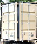 Beige shipping container doors with vertical locking bars; 2-piece rubber door seal set for 9 ft 6 in containers.