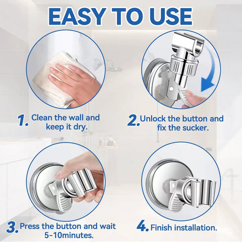 Installation steps for Adjustable Shower Head Holder With A 2.7 Inch Strong Suction Cup, Wall Mounted Bracket For Handheld Showerheads