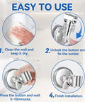 Installation steps for adjustable shower head holder with strong suction cup bracket for handheld shower, easy install