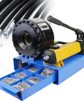 Handheld Hydraulic Hose Crimping Machine With 7 Die Sets And Real Time Pressure Gauge Built Like A Tank For High Pressure Pipe Work Job Site Ready Gear For Mechanics Wanting Serious Muscle Daily with crimping die storage.