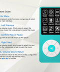 All In One Portable HiFi Music Player With 32GB Storage And TF Card Support Built In Speaker Video And Voice Recorder FM Radio Photo Viewer Ebook Reader Playlists And Kid Friendly Sky Blue showing buttons guide