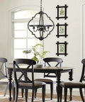 Rustic Farmhouse Black Chandelier For Dining Room And Living Areas With Industrial Metal Design, 18.1 Inch Adjustable Height Ceiling Light