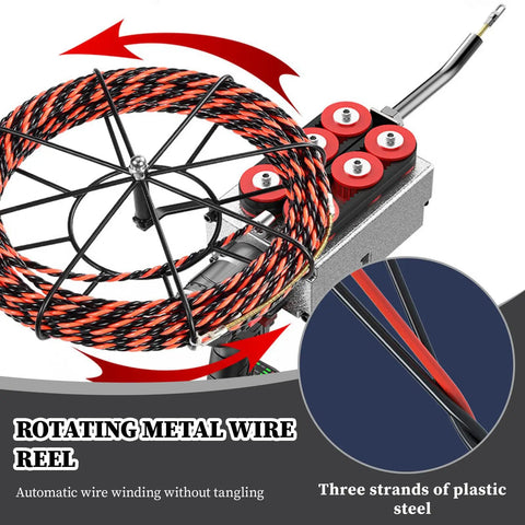Ultimate Cordless Electric Wire Puller And Tugger Machine With Automatic Threading For Walls 15/30M Lead Wire including rotating metal wire reel.